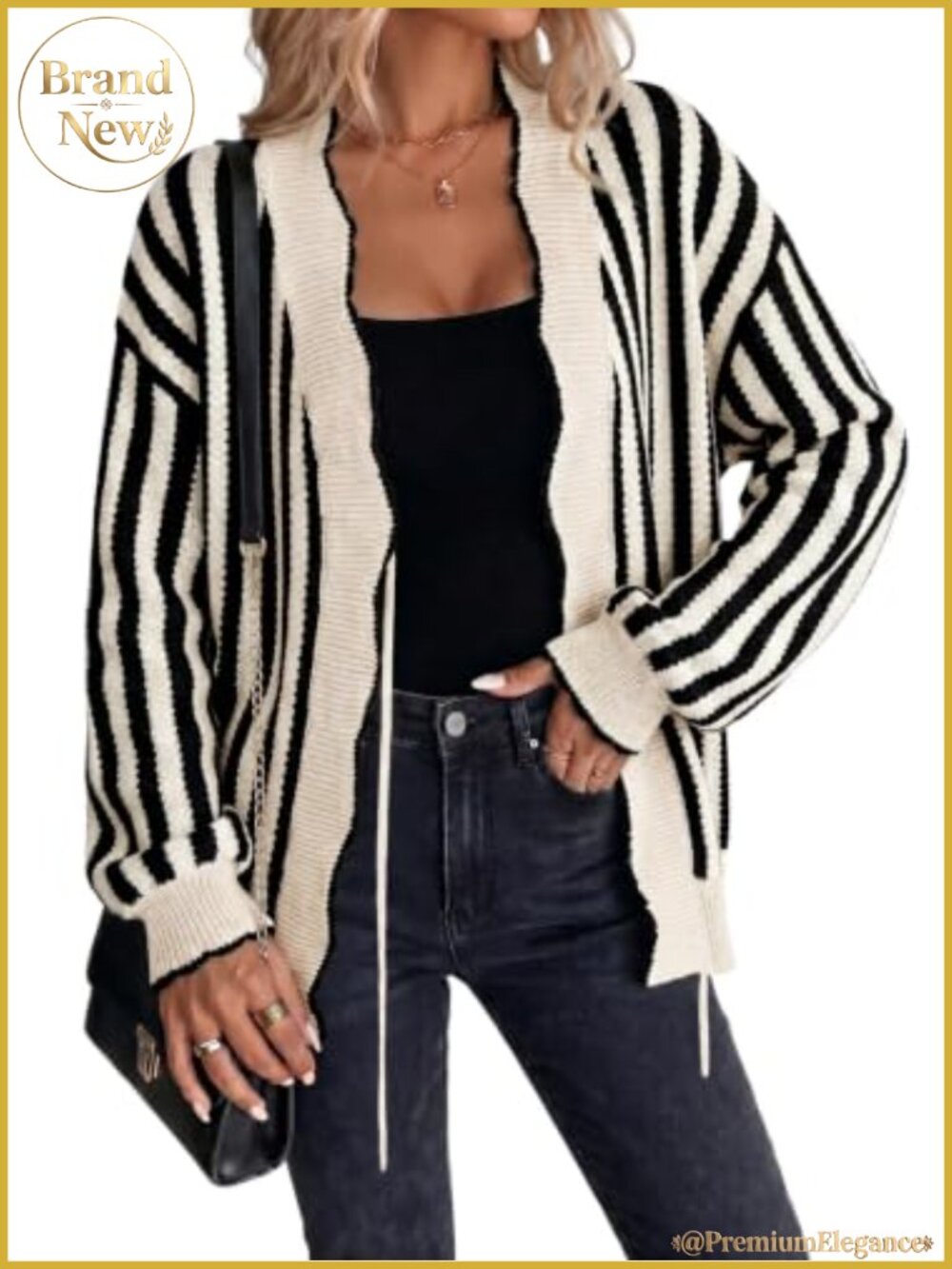 Dokotoo Striped Knit Cardigan for Women Fall Spring Lightweight Oversized V-Neck